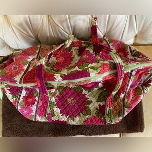 Vera Bradley Pink and Green Large Quilted Duffel Bag